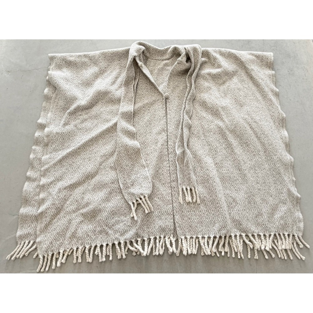 Artilana Mexico 100% Wool Hooded Cape Poncho Belted Fringe Boho O/S